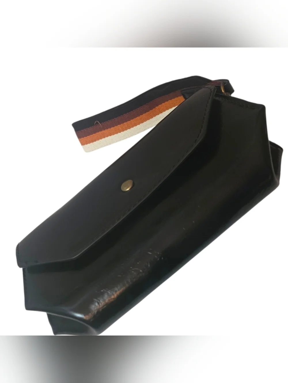 Black vegan leather guitar strap large wristlet